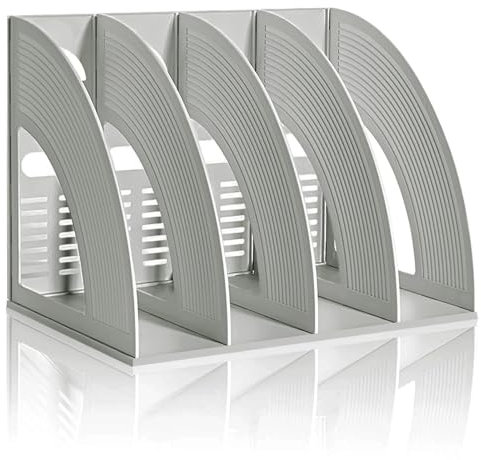 KXF Schreibtisch-Ordner, 4 Abschnitte, stabiler Desktop-Kunststoff-Zeitschriftenhalter, Rahmen, Aktenteiler, Schrank, Aktenregal, Display und Aufbewahrung für Schule, Büro, Papier, Dokument