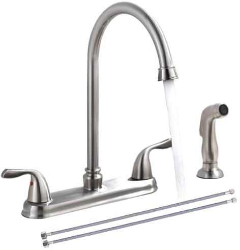 SHACO Kitchen Faucet with Side Sprayer, 2 Handle Kitchen Sink Faucet with Water Supply Line, Brushed Nickel 360 Swivel Kitchen Faucet for Sink 3 Hole 4 Hole, SC-SLYT004L-S new13