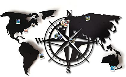 Decorizzly® Weltkarte aus Metall Magnettafel 3D Wanddeko,130cm x 65cm Moderne und Einzigartige Wanddekoration, Hauptzusatz, Dekoration World Map magnetisch (3D Karte Kompass)