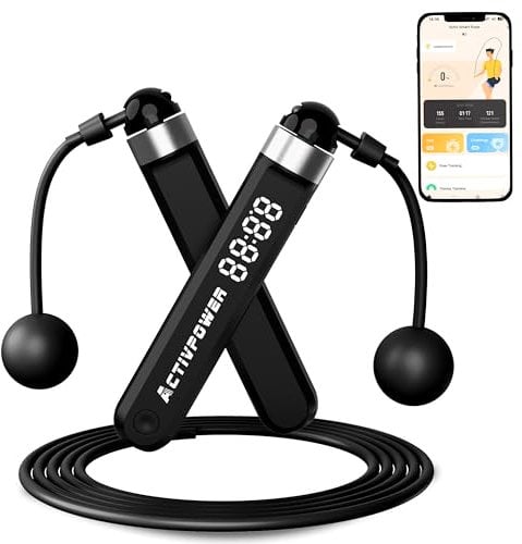ActivPower ActivSkip Black Skipping Rope Bluetooth App Enabled Cordless Jump Rope LED Display Time Counter Step Counter For Adult & Kids Boxing MMA Gym Cardio