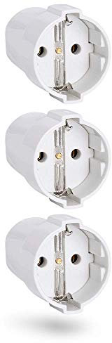 HEITECH PVC Schutzkontakt Kupplung bruchsicher - 3x Schutzkontakt Kupplung weiß, 250V, 16A, IP20 für Innenbereich - Schuko Stecker Kupplung