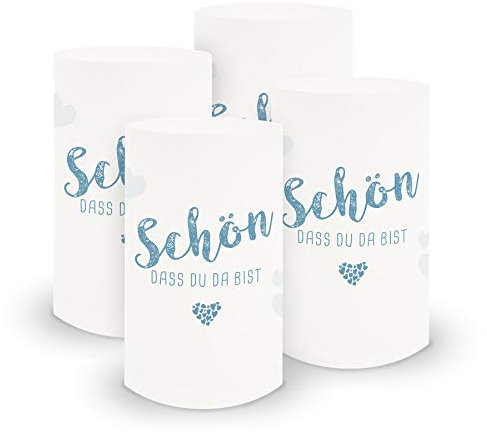 itenga 6x Windlicht Tischlicht aus Folie I Schön dass du da bist I 10,0 x 21,0 cm I ideal als Tischdeko für jede Feierlichkeit I geeignet für Teelichter oder LED-Kerzen (Hellblau)