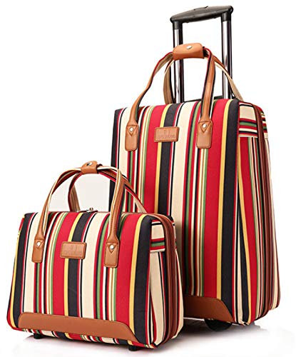 FREETT Reisen Handgepäck Trolley, Unisex Rollkoffer mit Rollen und Handtasche, Multifunktions Reisekoffer Set 2 Teilig Stoff Wasserdicht Leicht Koffer Set, 50 * 33 * 21 cm, Hohe Kapazität,Rot
