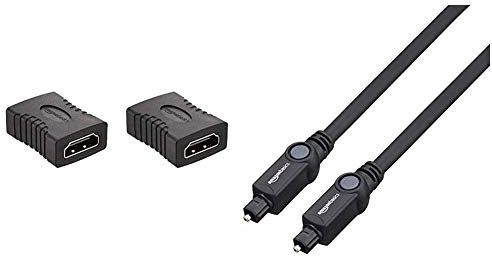 Amazon Basics HDMI Coupler (2 Pack), 29 x 22mm, Black & Digital Optical Audio Toslink Cable (1 m / 3.3 Feet)