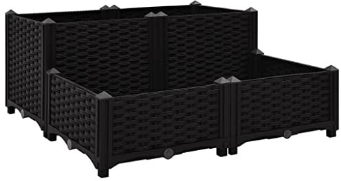 vidaXL Raised Bed Lawn Gardening Outdoor Garden Planter Pot Flower Box Pot Planting Bed Basket Vegetable Herb Grow Polypropylene Black