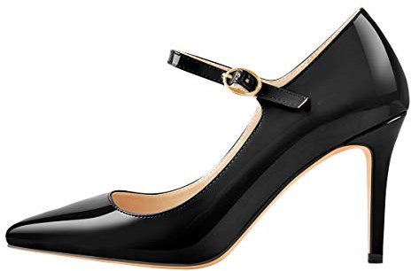 Only maker Pointed Toe Pumps Retro Classic Mary Janes Vintage High Heels with Ankle Bukles Stilettos Schwarz EU 43