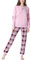 Merry Style Damen Lang Zweiteiliger Schlafanzug aus Baumwolle Pyjama Set Winter MS10-168 (Rosa-Kariert, XXL)