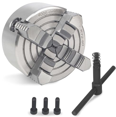 RATTMMOTOR 4-Jaw K72-80mm 3.15 Inch Independent Manual Metal Lathe Chuck | Reversible Jaw 4000 r/min with Wrench for CNC Router/Lathes/Turning Machine
