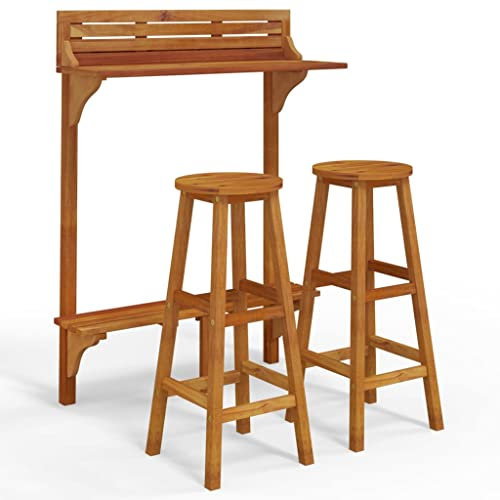 vidaXL Balkon Bar Set 3-TLG. Bistroset Balkonmöbel Sitzgruppe Bartisch Stehtisch Barhocker Barstuhl Balkonset Bistrotisch Pflanzenständer Massivholz Akazie
