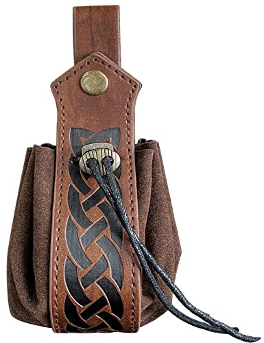 Mittelalterliche Ledertasche, Wikinger-Gürteltasche, Retro-Nordic-Gürteltasche, tragbare Kordelzug-Geldbörse zum Wandern, Bogenschießen, LARP-Renaissance-Jahrmarktskostüm (Braun)
