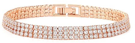 GW Bracciali da tennis per le signore Ragazze Bangle Oro Argento Zirconia Bracciali di cristallo Bangle per le donne (17,78cm, Oro rosa 3 file)