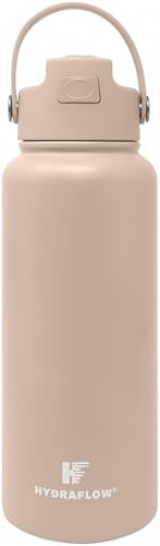 HYDRAFLOW Hybrid - Triple Wall Vacuum Insulated Water Bottle with Flip Straw (34oz, Clay) Stainless Steel Metal Thermos, Reusable Leak Proof BPA-FREE for Sports and Travel