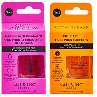 Nails.INC Glow For It 2-Piece Nail Treatment Set – Nail Growth Treatment & Cuticle Oil Duo, Strengthens, Hydrates & Nourishes with Hyaluronic Acid & Vitamin C, Vegan & Cruelty-Free Nail Care