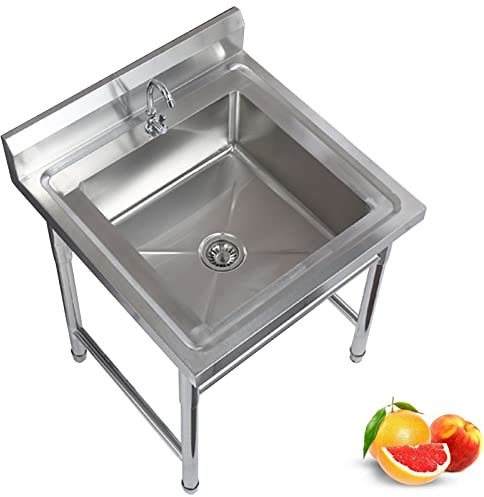 304 Edelstahl-Waschbecken freistehendes gewerbliches Waschbecken für Küche, mit Wasserhahn, Sieb, Abtropfgestell, Ständer, Für Wäsche Bar Gewerbliche
