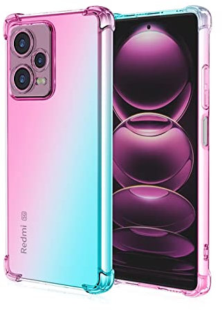 EASSGU Funda para Redmi Note 12 Pro 5G (6.67 Inches), Carcasa Protectora de Color Degradado Transparente, Case para Teléfono Anticaída y Antiarañazos - Rosado Verde