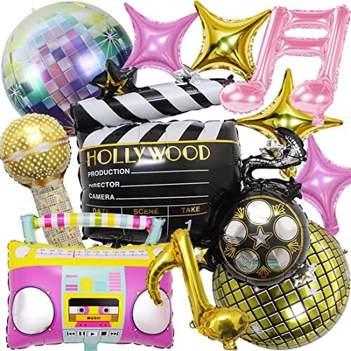 80/90er Jahren Party Dekorationen Hip Hop Party Retro Aufblasbares Radio Boombox Mikrofon Kameras Back To The 90s Musiknote Luftballons 80/90er Themenparty Disco Geburtstagsfeier