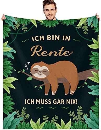 G-dake Ich bin in Rente Geschenk,Ruhestand Rentner Abschied Geschenke Abschiedsgeschenk Faultier Kuscheldecke für Männer Beste Kollege Großvater Papa Ehemann Freund 130 x 150 cm