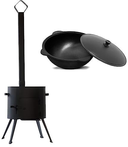 Utschak mit Abzugsrohr Ø47 Uchag Campingofen Feuerofen Gulaschkessel 22L Kazan Kasan Eintopfofen Gulaschkanone Ungarischer Kesselgulasch Topf Feldküche