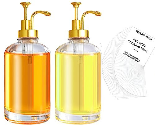 Ticeed 2PCS Bouteille Huile 500ml, Distributeur Huile d'Olive Bouteille Huile et Vinaigre Huilier Bouteille en Verre pour Huile d'Olive en Verre avec Entonnoir et Autocollants