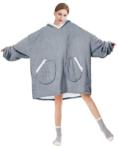 Kuscheldecke mit Ärmeln, Warmer und Kuscheliger Hoodie Decke Sweatshirt, Decke mit Ärmeln und Kapuze für Frau, Flauschige Sherpa TV-Decke mit Ärmeln, Tragbar Ganzkörperdecke