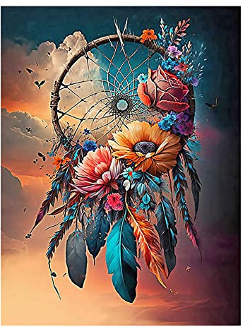 Stalente Diamond Painting Erwachsene Set, 5D Diamond Art Kits for Beginners Round Full Drill Diamond Painting for Home Wall Decoration Gift 30x40cm/12×16inch, Traumfänger