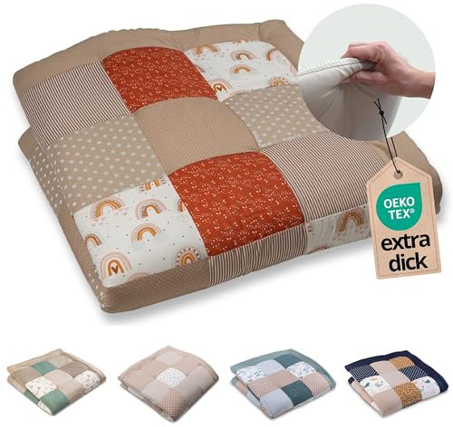 ULLENBOOM Krabbeldecke für Baby 140x140 cm, 100% OEKO-TEX Materialien, Made in EU, Dick & weich gepolstert, Regenbogen - ideal als Babydecke, Krabbelmatte & Spieldecke Baby