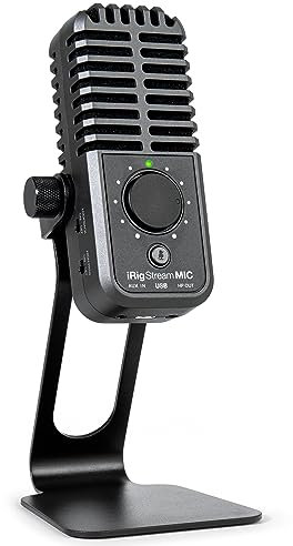 IK Multimedia iRig Stream Mic Micrófono de condensador USB-C -Micrófono para podcast, micrófono para juegos para pc, micrófono para streaming más mezclador de audio Interfaz de audio USB
