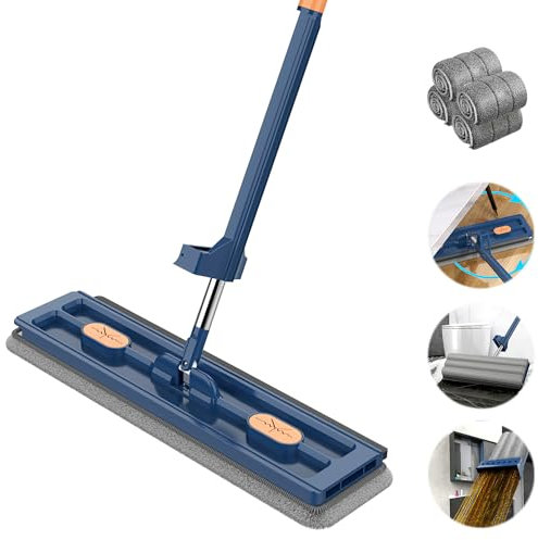 Mopa Plana Grande, giratoria de 360°, Ajustable, Mango Largo de Acero Inoxidable, trapeador Plano Grande con Microfibra, Herramienta de Limpieza Multifuncional para el hogar para Uso húmedo y seco