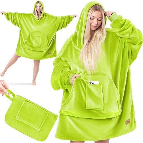 KESSER® Hoodie Decke Kuscheldecke mit Ärmeln Deckenpullover Vielseitig Tragbare Decke zum Anziehen für Damen & Herren, Sweatshirt Warm Kuschelpullover Erwachsene weich Ärmeldecke Oversize Kiwi