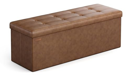 SONGMICS 110 cm Sitzbank mit Stauraum, Sitztruhe, Aufbewahrungsbox, Fußhocker, faltbar, gepolstert, Bezug aus PU, bis 300 kg belastbar, kaffeebraun LSF070K01V1