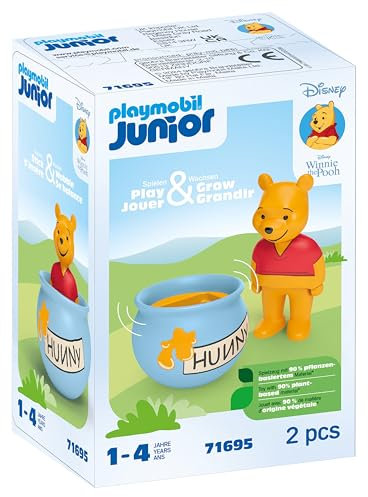 Playmobil 71695 Junior & Disney : Winnie l'ourson et culbuto Pot de Miel - avec Fonction rotative - Jouet fabriqué à partir de matière d'origine végétale - Dès 12 Mois