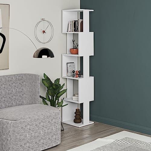 HOCUS PICUS 5 Tier Wall Mounted Modern Cube Bookcase, Open Shelving Display Storage Unit, Multiple Colour Options (White)