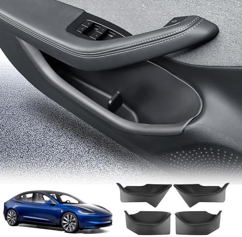 FDAIUN for Tesla Model 3 2024 TPE Door Side Storage Box Door Organizer Tray Door Slot Pockets Car Interior Protection Accessories 4Pcs