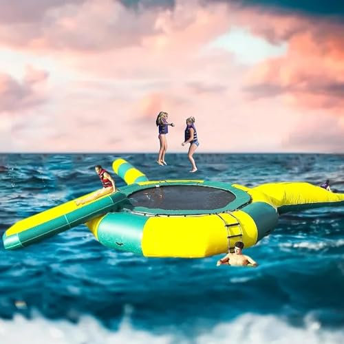 WLLKIY Aufblasbares Wassertrampolin Wassertrampolin mit Rutsche, Seehüpfplattform, geeignet für Kinder und Erwachsene,10FT/3M