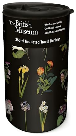 Museums & Galleries Insulated Travel Tumbler - Delany Flowers Botanical Design - The British Museum - 350ml Stainless Steel Cup - Re-Usable Mug