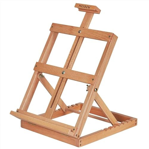 Robuste Studio-Tischstaffelei mit H-Rahmen aus Holz – massives Buchenholz, Verstellbarer Ars-Desktop-Holzstaffelei-Tisch für Künstler, Anfänger und Jugendliche – hält Leinwandkunst mit Einer