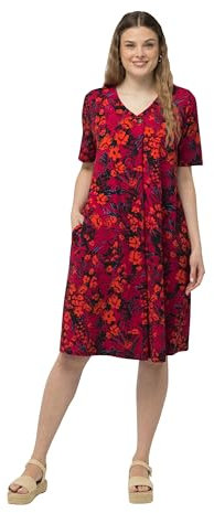 Ulla Popken, Abito Midi Stampato con Bottone sulla Scollatura, Lilla, 52-54