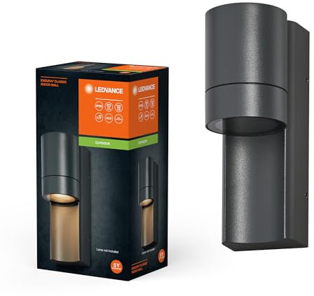 LEDVANCE ENDURA CLASSIC ISIDOR W Außenleuchte, Wandleuchte, GU10-Fassung, dunkelgrau, Aluminium, schnelle & einfache Installation, mattierter Diffusor, IP65 Schutzklasse, Anwendung im Außenbereich