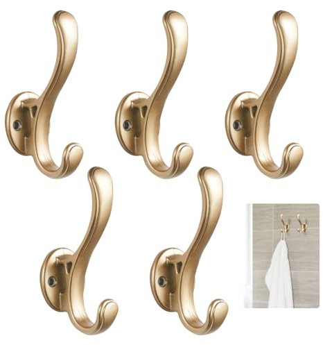 5 Piezas Perchero de Pared, Ganchos para Colgar Ropa, Metal Vintage Dobles Perchas, Resistente Gancho Perchero de Aleación de Zinc Pared para Entrada, Garaje, Dormitorio, Balcón Cuarto de Baño