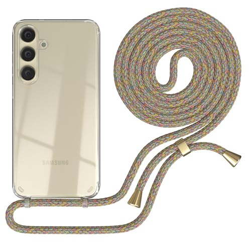 EAZY CASE - Handykette kompatibel mit Samsung Galaxy S24 Plus Kette zum Umhängen für Galaxy S24 Plus Hülle mit Band aus Silikon stoßfeste transparente Handyhülle als Fallschutz in Rainbow