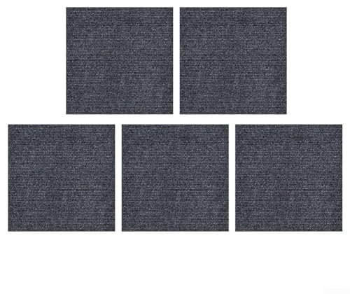 Getdoublerich Teppichfliesen 30 x 30 cm, selbstklebend, kommerziell, rutschfester und schmutzabweisender Teppich mit selbstklebender Rückseite, zur Befestigung auf jeder Bodenoberfläche (dunkelgrau),