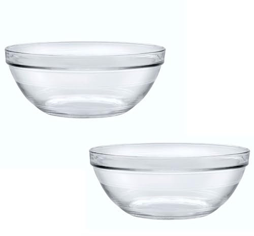 Acan Tradineur LYS Lot de 2 bols ronds en verre pour saladier empilable, passe au micro-ondes et au lave-vaisselle, cuisine Ø 26 cm