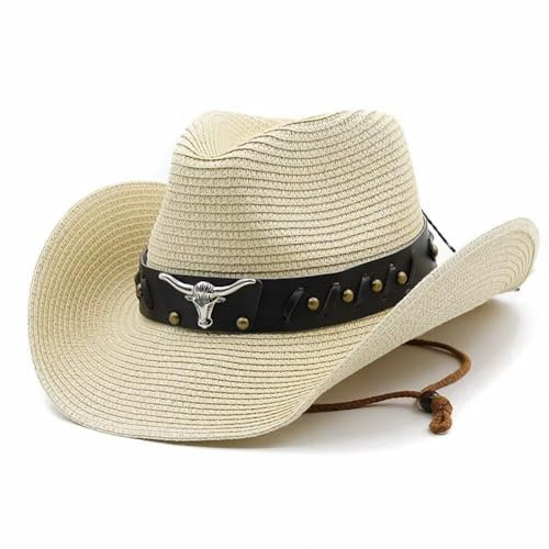 Plancholo Chapeau de Paille en Style Cowboy Panama Fedora - Large Bord de Soleil d'été pour Homme et Femme