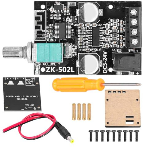 Sarini 2x50W ZK-502L Bluetooth 5,0 Mini Placa amplificadora de Potencia Digital con Interruptor y Volumen Ajustable con Carcasa