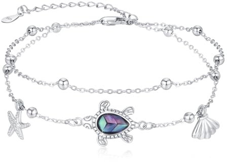 REDSUN Schildkröten Armband 925 Sterling Silber Abalone Muschel Meeresthema Armband Strandschildkröten Armbander Verstellbares Tropisches Strandschmuck Armbänder Geschenk für Frau Freundin Mutter