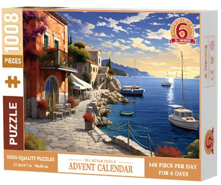 ETUCYNG Adventskalender Puzzle, Weihnachtskalender, Weihnachtspuzzles Vintage | Weihnachtspuzzles Natural Harbour Scenery, Kalender 1008 Teile, 2024, 6 Boxen für Jungen und Mädchen