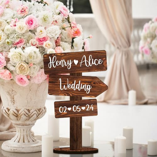 Party to Be Panneau de Table Personnalisée en Bois pour Décoration Gâteau Mariage avec Prénoms de Couples Centre de Table Mariage (Design 01)