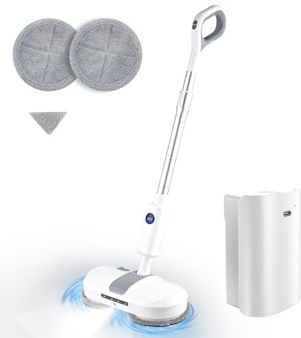 Mocio elettrico senza fili, mocio elettrico a doppio motore, mocio senza fili con faro a LED/spruzzatore d'acqua, mocio rotante con serbatoio d'acqua grande da 250 ml, pulizia silenziosa e ceretta,