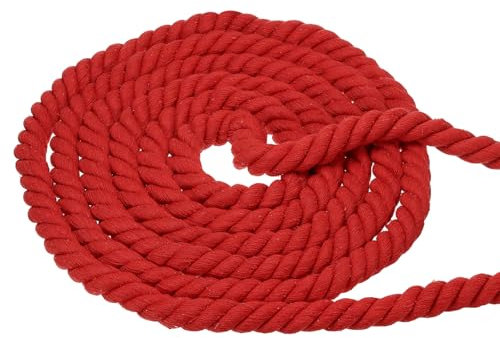 PATIKIL 3/4 Inch x 100 Feet Natural Twisted Cotton Rope 3 Strand Strong Thick Cotton Rope Tug of War Rope for Railings Crafts Home Decor, Red
