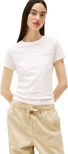 Tommy Jeans Damen T-Shirt Kurzarm Slim Linear Rundhalsausschnitt